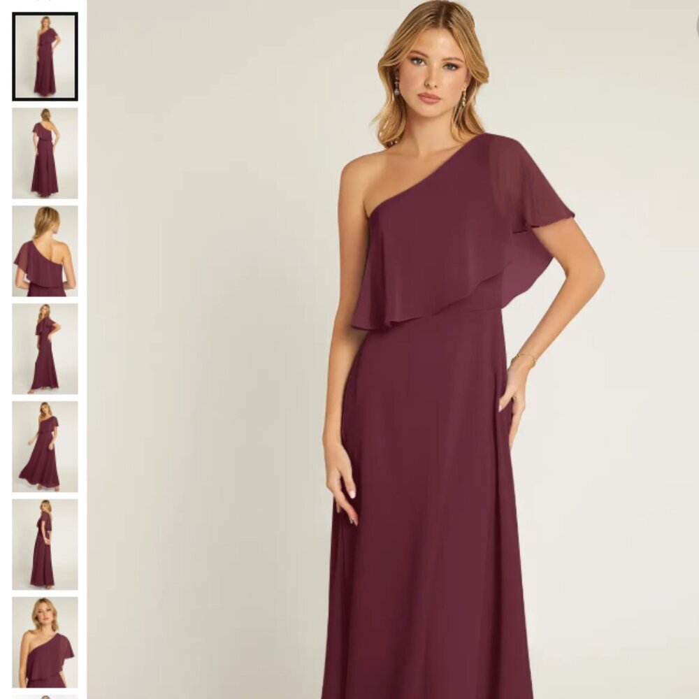 Azazie Lizzy A-Line One Shoulder Chiffon Dress Floor Length Formal Gown Size‎ A6